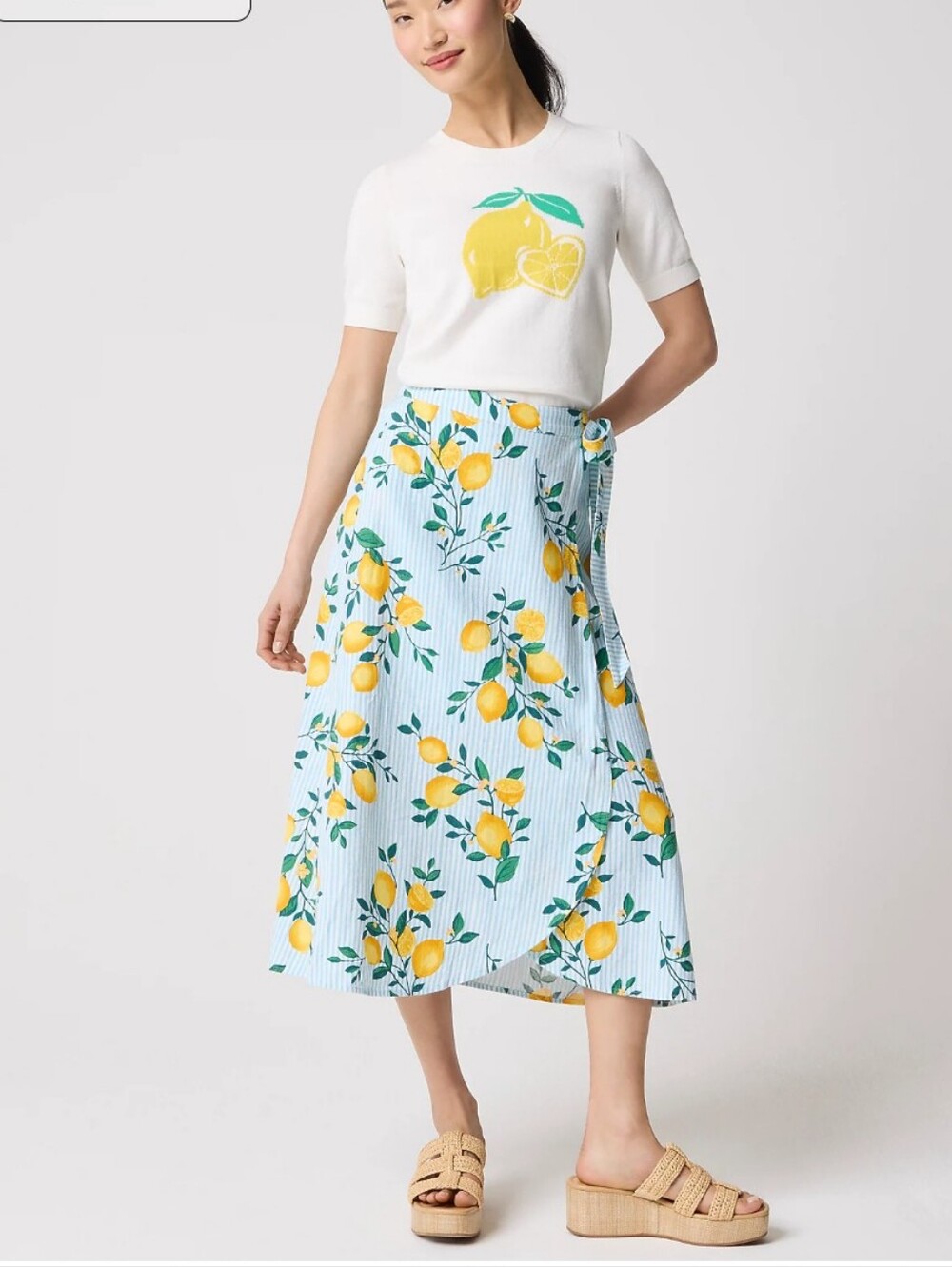J Crew Factory Linen-blend faux-wrap skirt Size M CU705 Whimsical
